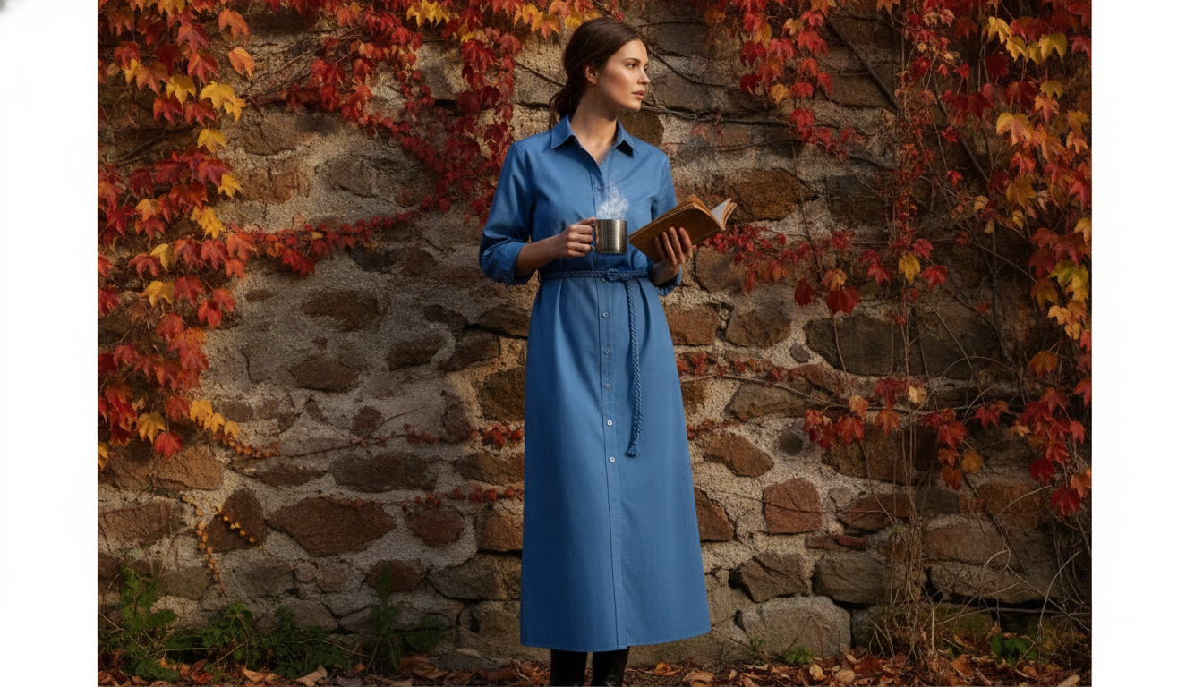 Blue Cotton Shirt Dress: Calvin Klein Jeans Fall Style